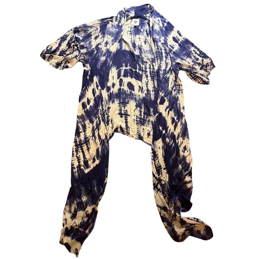 Billabong Womens Blue White Tie Dye Open Front Kimono Wrap Rayon M/L Boho Fairy